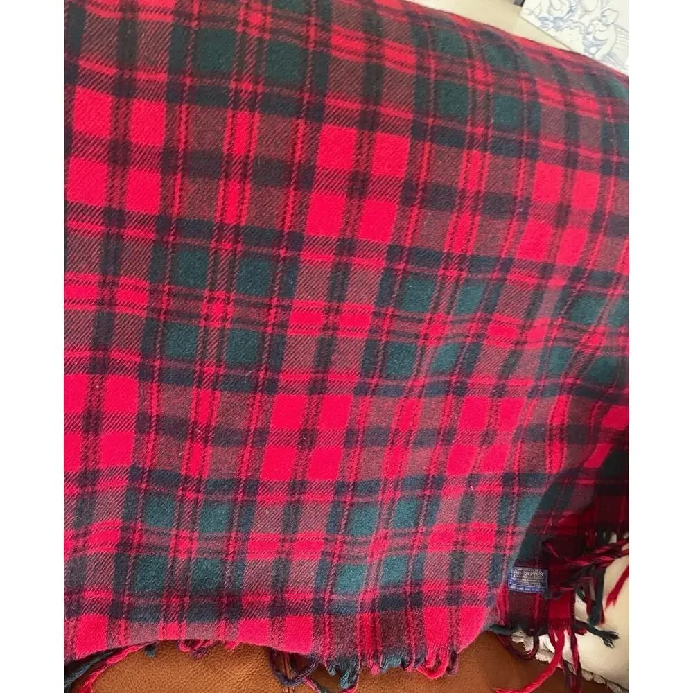 Vintage Pendleton tartan plaid red wool throw blanket
